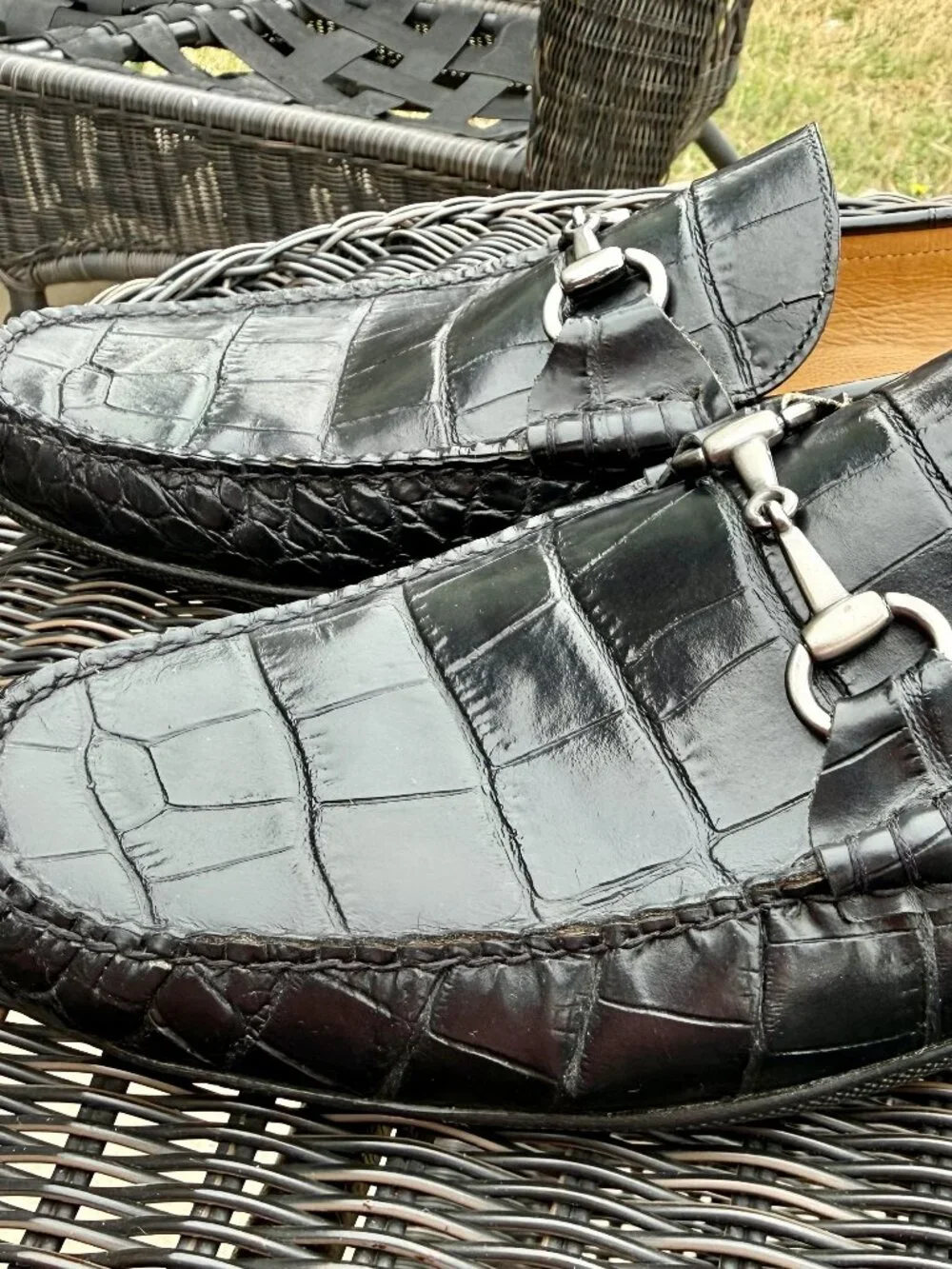 Peter Millar Men's Black Crocodile-Embossed Leather Bit Loafers Size 13M - Picture 3 of 7